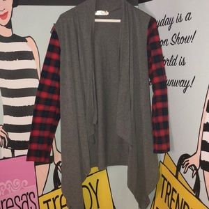 Flannel sleeves gray open cardigan Large